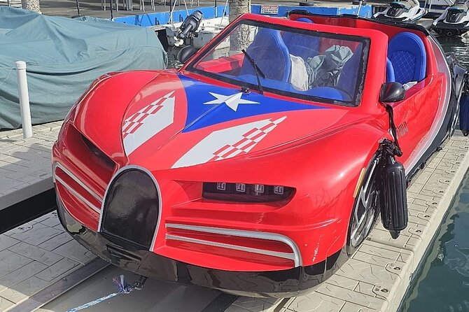 San Juan Watersports Car Rentals Red Bugatti - Driving the Water Jet Car